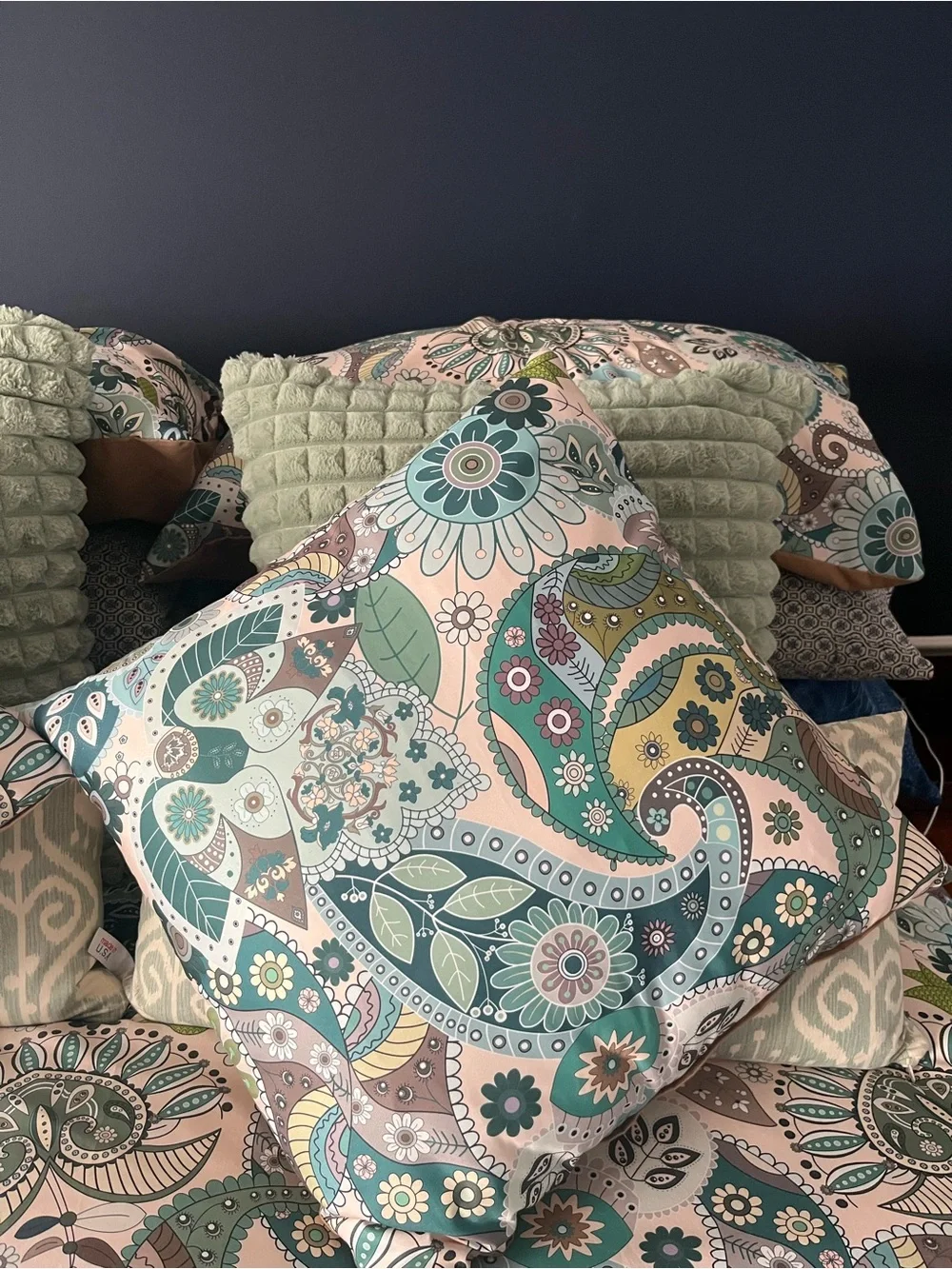 Floral Paisley Comforter Set in Mint, Teal, and Cream Bohemian